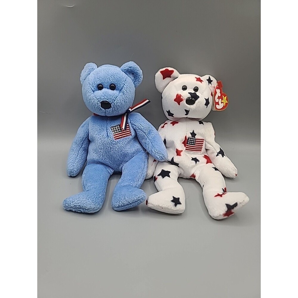 Ty Beanie Baby Glory and America Bear USA Flag Patriotic Lot of 2